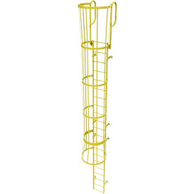 21 Step Steel Caged Walk Through Fixed Access Ladder, Yellow