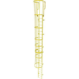 25 Step Steel Caged Walk Through Fixed Access Ladder, Yellow