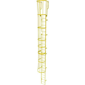 26 Step Steel Caged Walk Through Fixed Access Ladder, Yellow