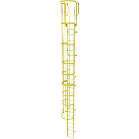 28 Step Steel Caged Walk Through Fixed Access Ladder, Yellow