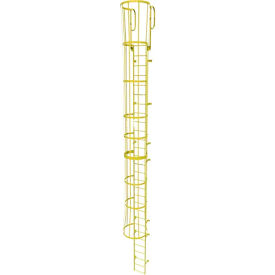 29 Step Steel Caged Walk Through Fixed Access Ladder, Yellow