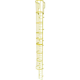 30 Step Steel Caged Walk Through Fixed Access Ladder, Yellow