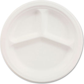 3-Compartment Paper Dinnerware Plates, 10-1/4" Dia., White, 500/Carton