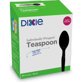 Mediumweight Grab'N Go Wrapped Teaspoons, Polystyrene, Black, 90/Box