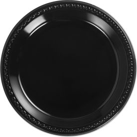 Heavyweight Plastic Plates, 10-1/4" Dia., Black, 125/Pack, 4 Packs/Carton