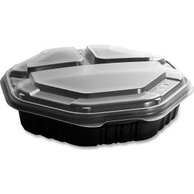 OctaView Hinged-Lid Hot Food Container, 38 oz. Capacity, Black/Clear, 100/Carton