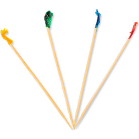 Cellophane-Frill Wood Picks, 4"L, Blue/Green/Red/Yellow, 10000/Carton
