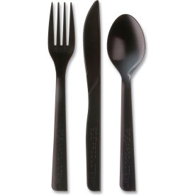 Heavyweight Cutlery Kit, Fork/Knife/Soup Spoon/Teaspoon, Black, 250/Carton