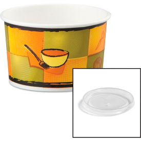 Streetside Food Container with Plastic Lid, 5" Dia. x 3-1/2"H, Yellow/Green, 250/Carton