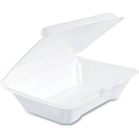 Foam Hinged Lid Container, 6-3/8"L x 9-5/16"W x 2-7/8"H, White, 100/Pack, 2 Packs/Carton