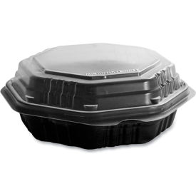 OctaView Hinged-Lid Hot Food Container, Black/Clear, 200/Carton