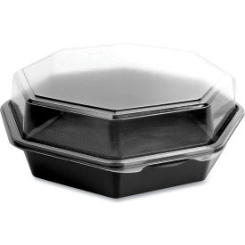 OctaView Hinged-Lid Cold Food Container, 42 oz. Capacity, Black/Clear, 100/Carton