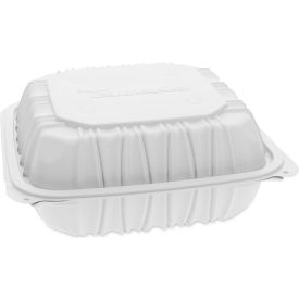 EarthChoice Vented Hinged Lid Container, 8-1/2"L x 8-1/2"W x 3-1/8"H, White, 146/Pk