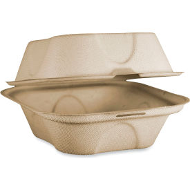 Fiber Hinged Burger Box Container, 6-1/2"L x 6"W x 3-3/16"H, Natural, 500/Carton