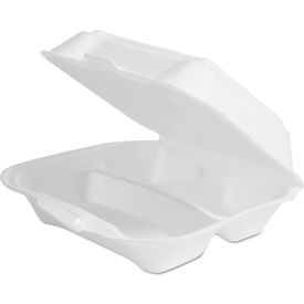 3-Compartment Hinged Lid Container, Secure One Tab Latch, White, 200/Carton