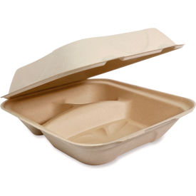 Fiber Hinged Container, 8-13/16"L x 8-3/16"W x 2-7/8"H, Natural, 300/Carton