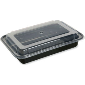Microwavable Food Container with Lid, 32 oz. Capacity, 8-13/16"L x 6"W x 2-1/4"H, Black/Clear, 150/Case