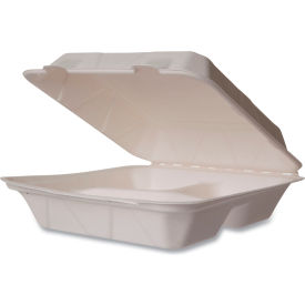 3-Compartment Compostable Takeout Container, 5"L x 9"W x 2"H, White, 200/Carton