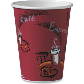 Paper Hot Drink Cups In Bistro Design, 12 oz. Capacity, Maroon, 50/Pack