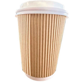Ripple Hot Cups, 8 oz. Capacity, Kraft/White, 500/Carton