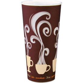 24 oz. Capacity Paper Hot Drink Cups, Steam Print Design, Brown/White, 600/Carton