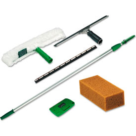 Pro Window Cleaning Kit with 8' Pole, Scrubber, Squeegee, Scraper & Sponge, Black/White