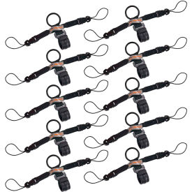 Barcode Scanner Lanyard D-Ring & Clip Attachment, Black, Pack of 10