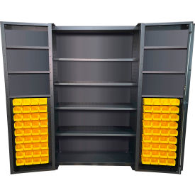 Deep Door Storage Bin Cabinet, 72 Bins, All-Welded, 48"W x 24"D x 78"H, Gray