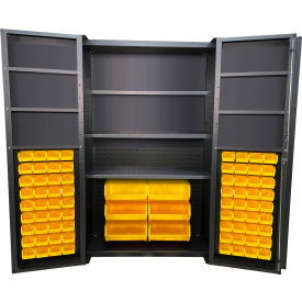 Deep Door Storage Bin Cabinet, 78 Bins, All-Welded, 48"W x 24"D x 78"H, Gray