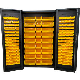 Deep Door Storage Bin Cabinet, 147 Bins, All-Welded, 48"W x 24"D x 78"H, Gray