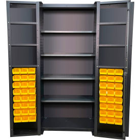 Deep Door Storage Bin Cabinet, 48 Bins, All-Welded, 36"W x 24"D x 78"H, Gray