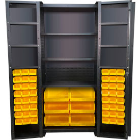 Deep Door Storage Bin Cabinet, 54 Bins, All-Welded, 36"W x 24"D x 78"H, Gray