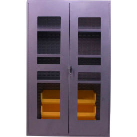 Clear-View Storage Bin Cabinet, 6 Bins, All-Welded, 48"W x 24"D x 78"H, Gray