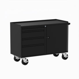Mobile Workbench, 4 Drawers & 1 Door, 2000 lb. Capacity, 52"W x 21"D x 36"H, Black