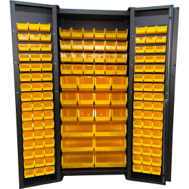 Deep Door Storage Bin Cabinet, 138 Bins, All-Welded, 36"W x 24"D x 78"H, Gray