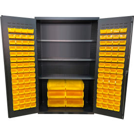 Storage Bin Cabinet, 126 Bins, All-Welded, 48"W x 24"D x 78"H, Gray