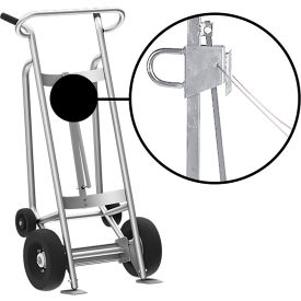 Hand Truck w/ Hand Brake For Steel/Plastic Drums, Pneumatic & Rear Poly Wheels, Silver