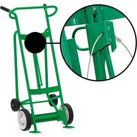 Hand Truck For Steel/Plastic/Fiber Drums, Solid Rubber & Rear Poly Wheels, Green