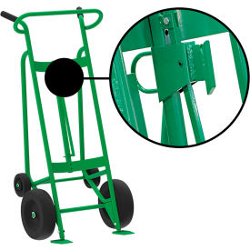 Hand Truck For Fiber Drums, Pneumatic & Rear Poly Wheels, Green