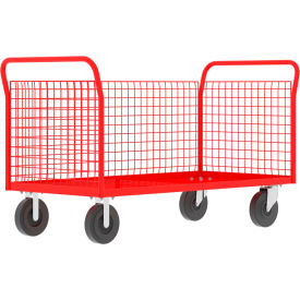 3-Sided Platform Cage Cart, 64"L x 30"W, 1600 lb. Capacity, Red