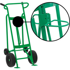 Hand Truck For Plastic Drums, Pneumatic & Rear Poly Wheels, Green