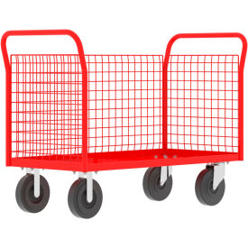 3-Sided Platform Cage Cart, 52"L x 24"W, 1600 lb. Capacity, Red