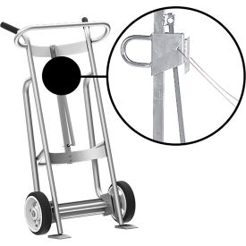 Hand Truck with Hand Brake For Steel/Plastic/Fiber Drums, Solid Rubber Wheels, Silver