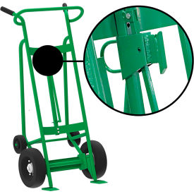 Hand Truck with Hand Brake For Fiber Drums, Pneumatic & Rear Poly Wheels, Green