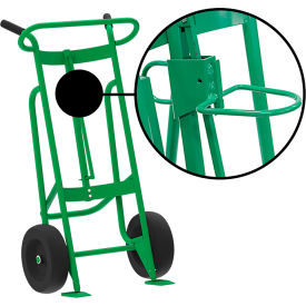 Hand Truck For Plastic Drums, Pneumatic Wheels, Green