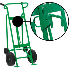 Hand Truck For Steel/Plastic Locking Cover Drums, Pneumatic & Rear Poly Wheels, Green