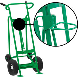 Hand Truck with Hand Brake For Plastic Drums, Pneumatic & Rear Poly Wheels, Green