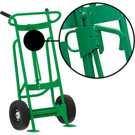 Hand Truck w/ Hand Brake For Steel/Plastic Locking Cover Drums, Pneumatic Wheels, Green
