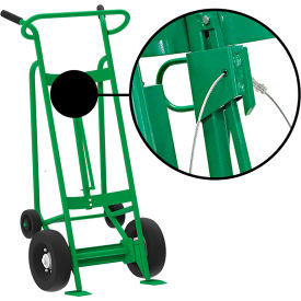 Hand Truck with Hand Brake For Steel/Plastic Drums, Pneumatic & Rear Poly Wheels, Green