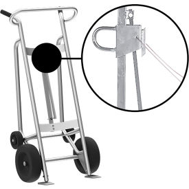 Valley Craft Hand Truck For Steel/Plastic/Fiber Drums, Pneumatic & Rear Poly Wheels, Silver